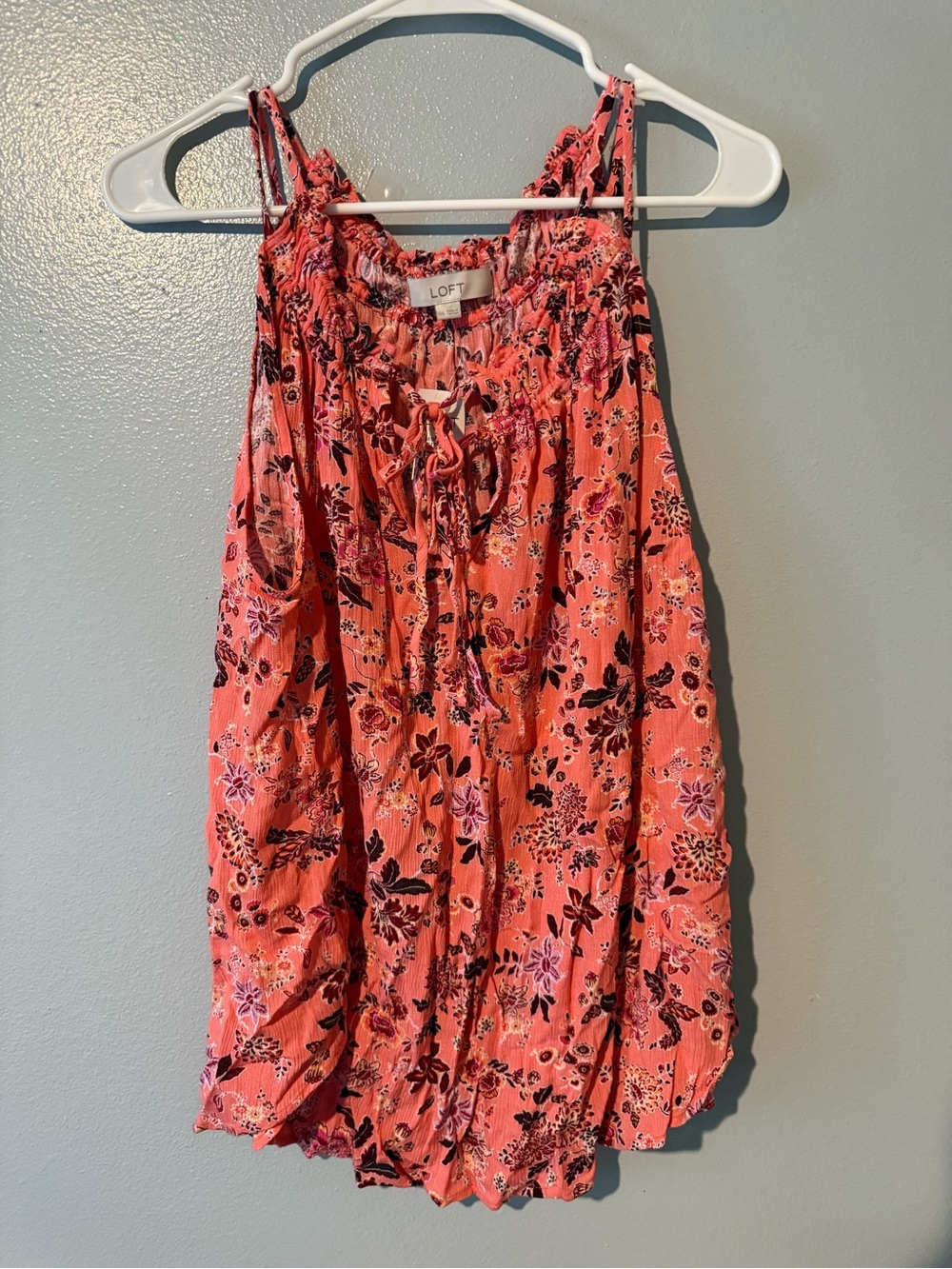 LOFT Coral-Pink Floral Smocked Camisole